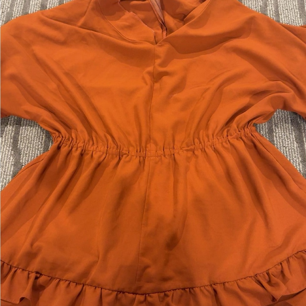 Women's Orange Ruffle Hem romper